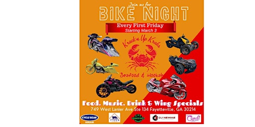 Bike Night at Krack'n Up Krabs Every 1st Friday