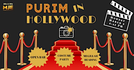 MJE Purim In Hollywood | Megillah Reading + Costume Contest + Open Bar primary image