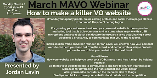 March MAVO Webinar: Jordan Lavin - How to make a killer VO website