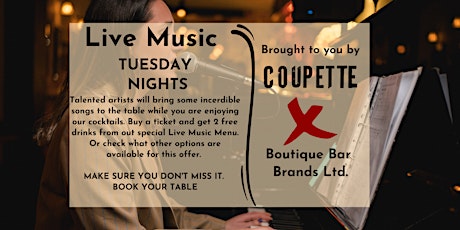 TUESDAY LIVE MUSIC VOUCHER WITH BOUTIQUE BAR BRANDS