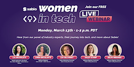 Sabio Coding Bootcamp  Free Live "Women in Tech" Webinar primary image