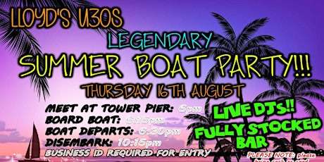Lloyd's U30's Summer Boat Party 2018 primary image