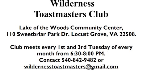 Open House! Wilderness Toastmasters Club primary image