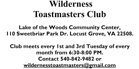 Open House! Wilderness Toastmasters Club primary image