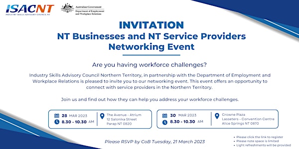 NT Businesses and NT Service Providers Networking Event - Alice Springs