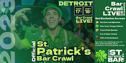 Primaire afbeelding van Annual St. Paddy's Pub Crawl #1 Bar Event Detroit, MI