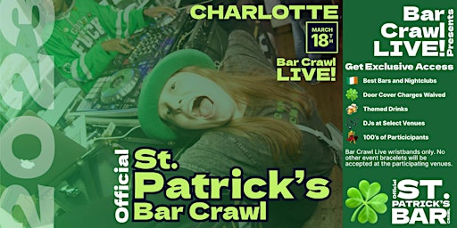 2023 Official St. Patrick's Bar Crawl Charlotte, NC March 18th primary image