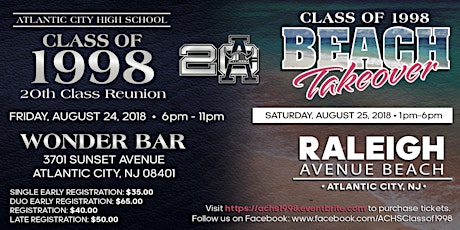 Atlantic City High School Class of 1998 20th Class Reunion (2 Day Event) primary image