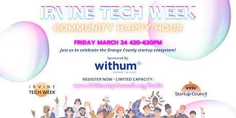 Primaire afbeelding van Irvine Tech Week OC Startup Council Community Happy Hour