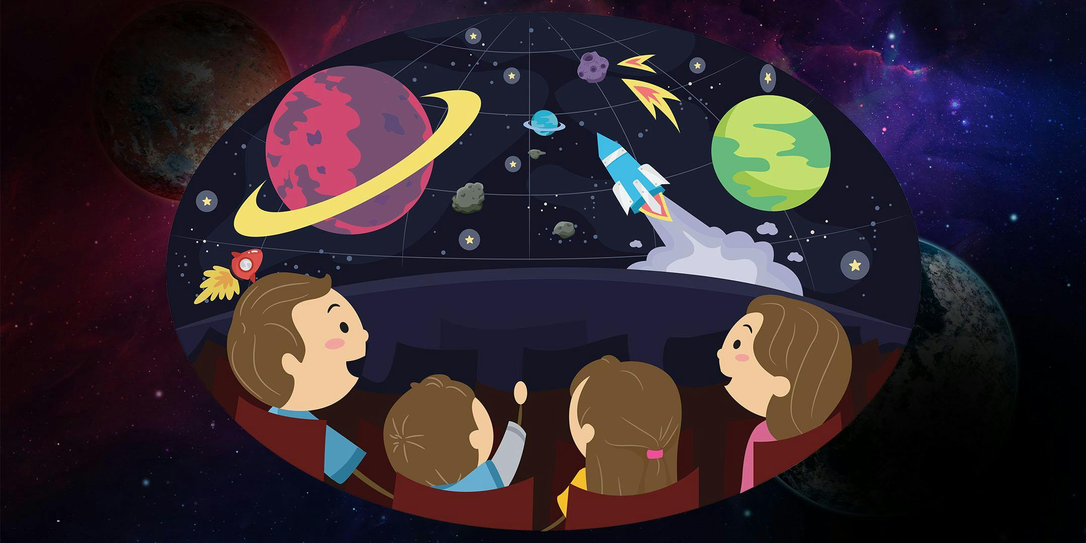 Познавательное занятие космос. Планетарий для детей. Астрономия для детей планетарий. День планетариев. Мультяшный планетарий.