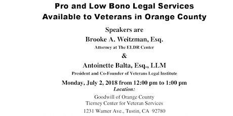 Pro and Low Bono Legal Services for Veterans In Orange County  primary image