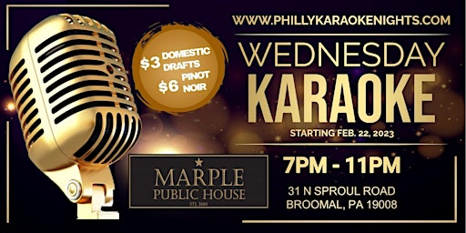 Imagem principal do evento Wednesday Karaoke at Marple Public House (Broomall - Delaware County, PA)