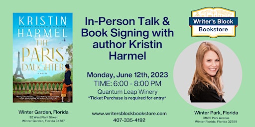 Image principale de In Person Talk & Book Signing with author Kristin Harmel!