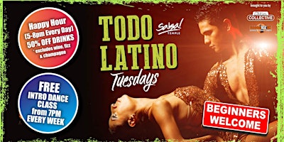 Primaire afbeelding van SALSA, BACHATA, KIZOMBA every TUESDAY! FREE CLASS, FREE BOOTH, FREE BUBBLES