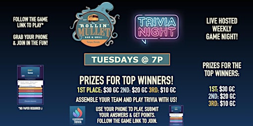 Trivia Game Night | The Rollin' Mullet - Tampa FL - TUE 7p primary image