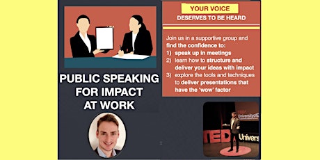 Immagine principale di Public speaking for impact at work [ONLINE EVENT] 