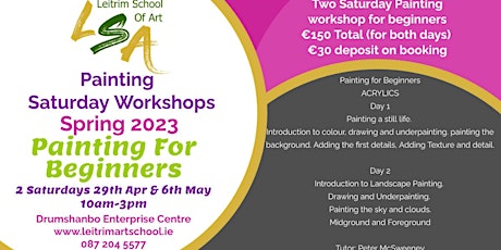 Painting Workshop for Beginners,2 Sat's, Apr 29th  & May 6th 2023, 10am-3pm