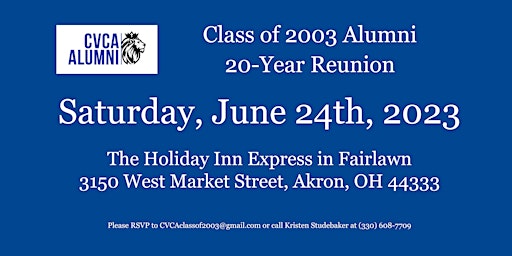 20-Year Reunion for CVCA 2003 Alumni primary image