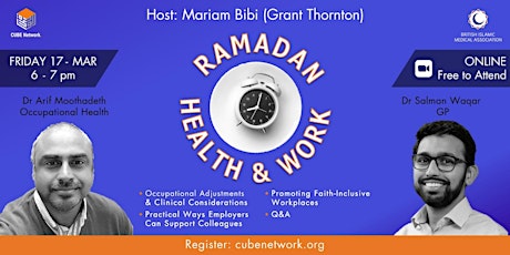 Primaire afbeelding van Ramadan Health  And Work - CUBE Network & BIMA