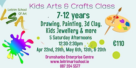 Art Class 7-12 yrs, 5 Sat Aft,12:30-2.30pm,Apr 22, 29, May 6, 13 & 20