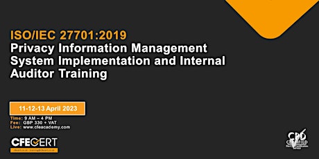 ISO/IEC 27701:2019  PIMS Implementation and Internal Auditor - ₤330