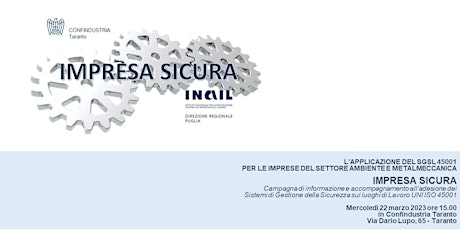 L’APPLICAZIONE DEL SGSL 45001 PER IL SETTORE AMBIENTE E METALMECCANICA primary image