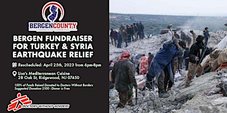 Bergen Turkey/Syria Earthquake Relief Fundraiser (*RESCHEDULED to 4/25/23)