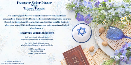 Passover Seder with Tiferet Teman Congregation of Los Angeles