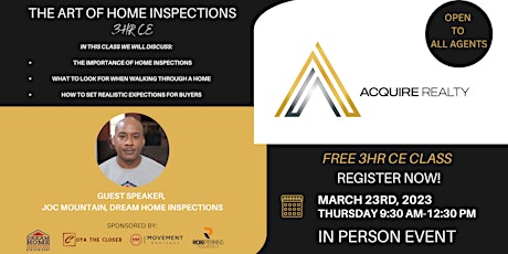 Image principale de The Art of Home Inspections" "presented by Acquire Realty