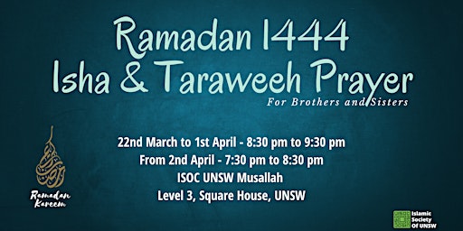 Isha & Taraweeh Prayer at ISOC UNSW Ramadan 1444 (2023)