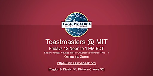 Imagen principal de Improve Your Communication Skills with Toastmasters @ MIT