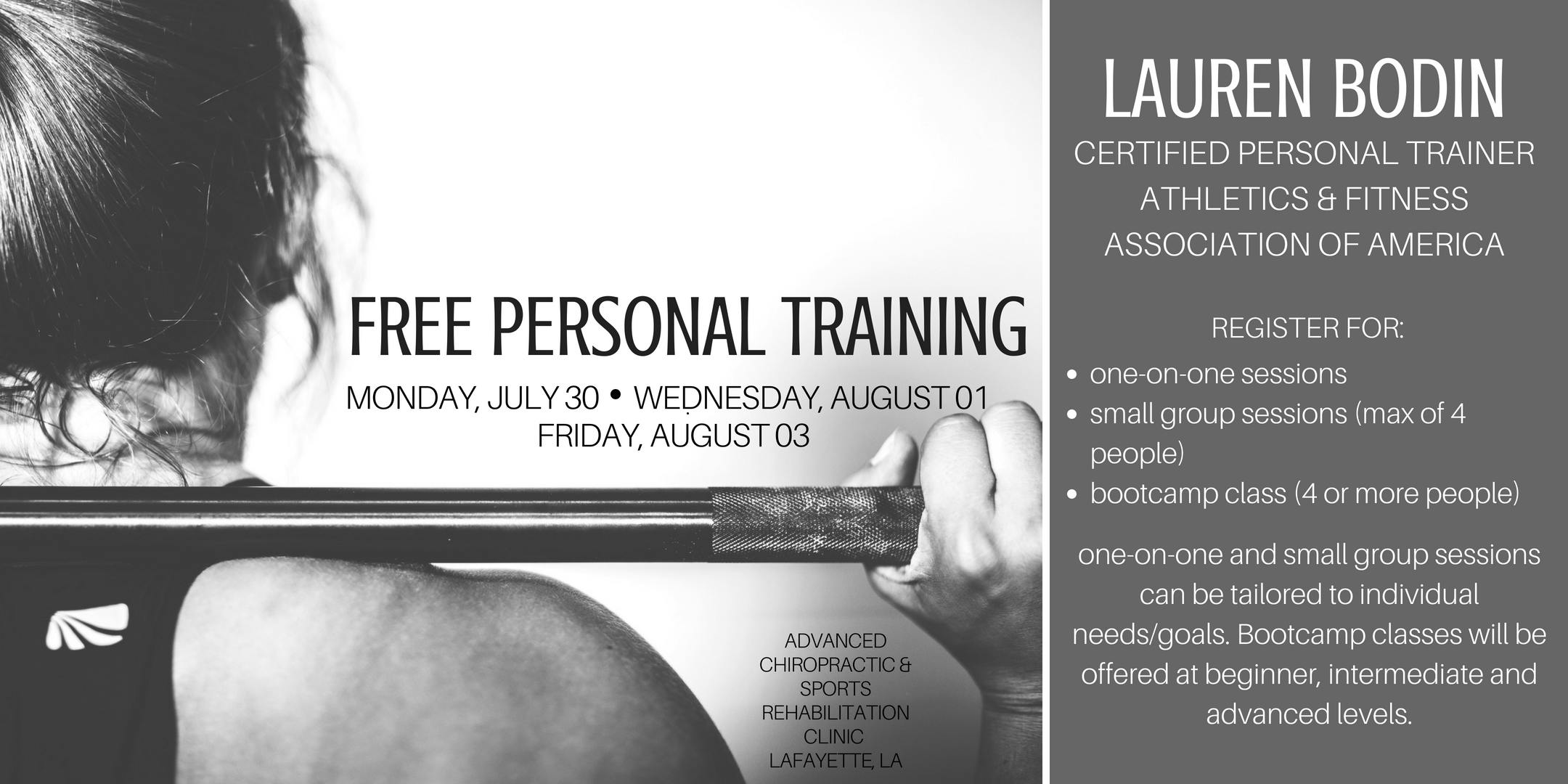 free personal training sessions with lauren bodin 30 jul 2018