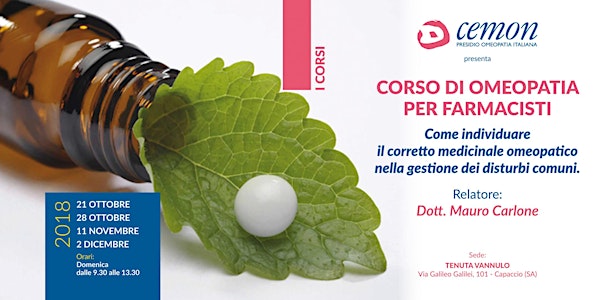 CAPACCIO (SA) - CORSO DI OMEOPATIA PER FARMACISTI - Dott. MAURO CARLONE