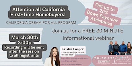 California Dream for All: Up to 20% Down Payment Assistance Webinar