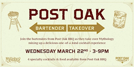Post Oak BBQ take over of Mythology Distillery primary image