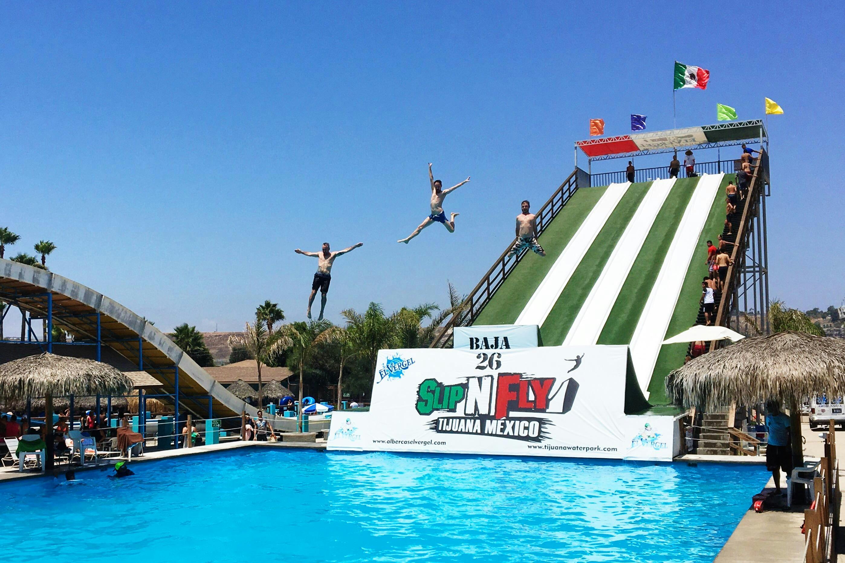 Waterslides that should probably require helmets but everyone rides face fi...