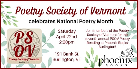 Poetry Society of Vermont Annual National Poetry Month Reading