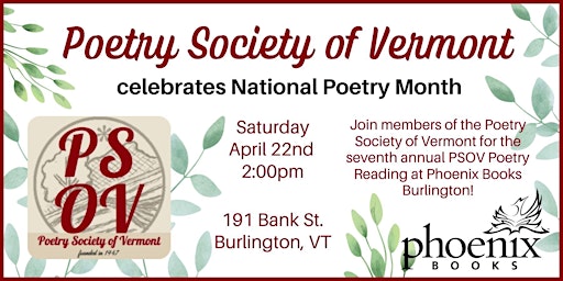 Poetry Society of Vermont Annual National Poetry Month Reading