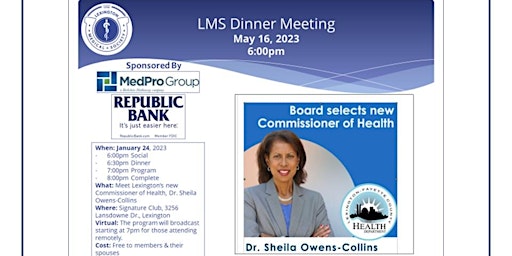 LMS Dinner Meeting, May 16th, 2023