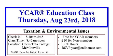 YCAR Education Class - Taxation & Environmental Issues primary image