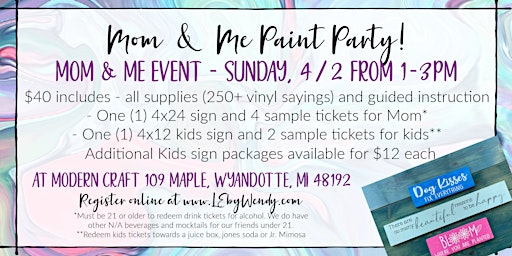 Mom & Me Paint Party - Sunday 4/2 from 1-3 pm