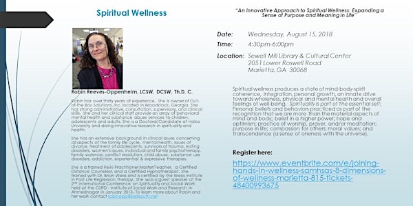 Joining Hands in Wellness - SAMHSA's 8 Dimensions of Wellness (Marietta 8/15)