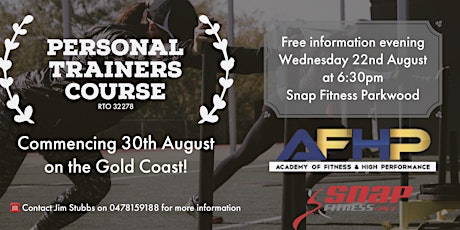 Become a Personal Trainer - Free Information Night 22nd August 2018 at 6:30pm - Snap Fitness Parkwood primary image