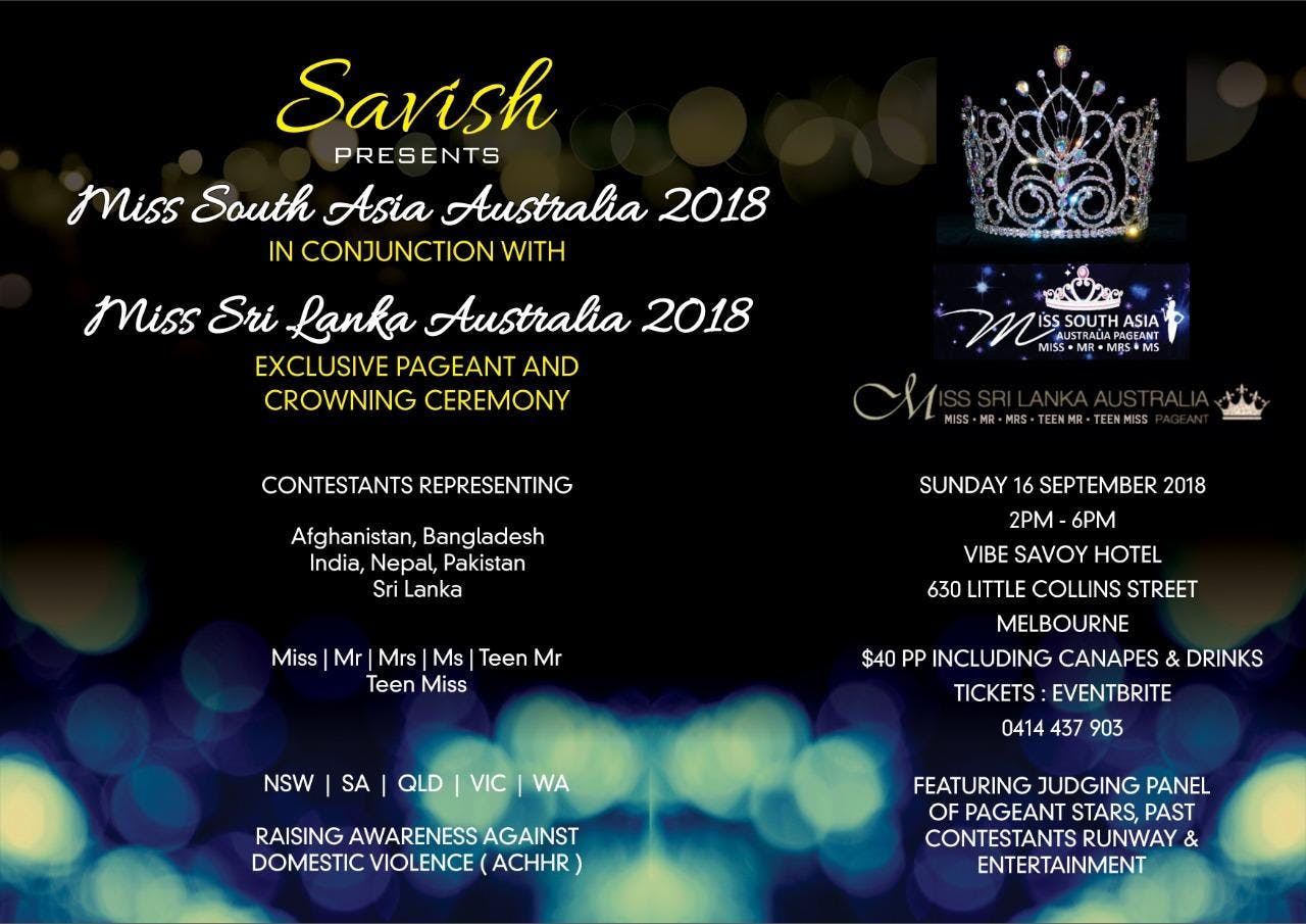 miss south asia australia miss sri lanka australia pageant 2018