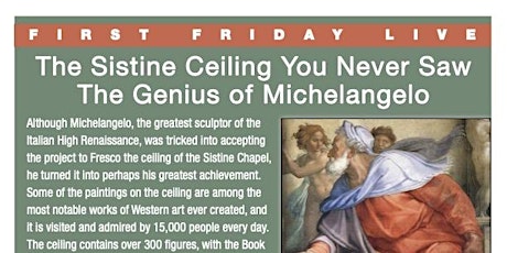 First Friday in Woodside IN PERSON!  The Genius of Michelangelo