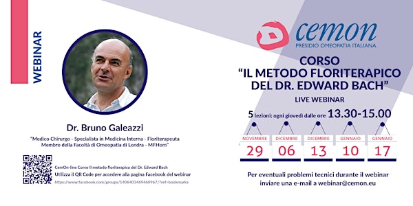 WEBINAR - Dott. Bruno Galeazzi - CORSO "IL METODO FLORITERAPICO DEL DR. EDWARD BACH"