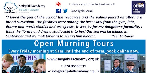 Sedgehill Academy Open Morning Tours primary image