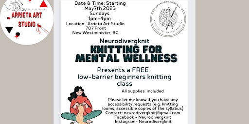 Knitting For Mental Wellness - Beginners Knitting Class *free + low barrier  primärbild