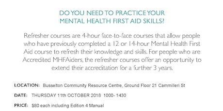 Mental Health First Aid Refresher Course - Busselton primary image