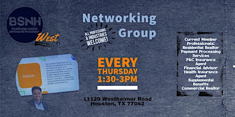 Business Social Network of Houston {WEST} - Open Networking Meeting